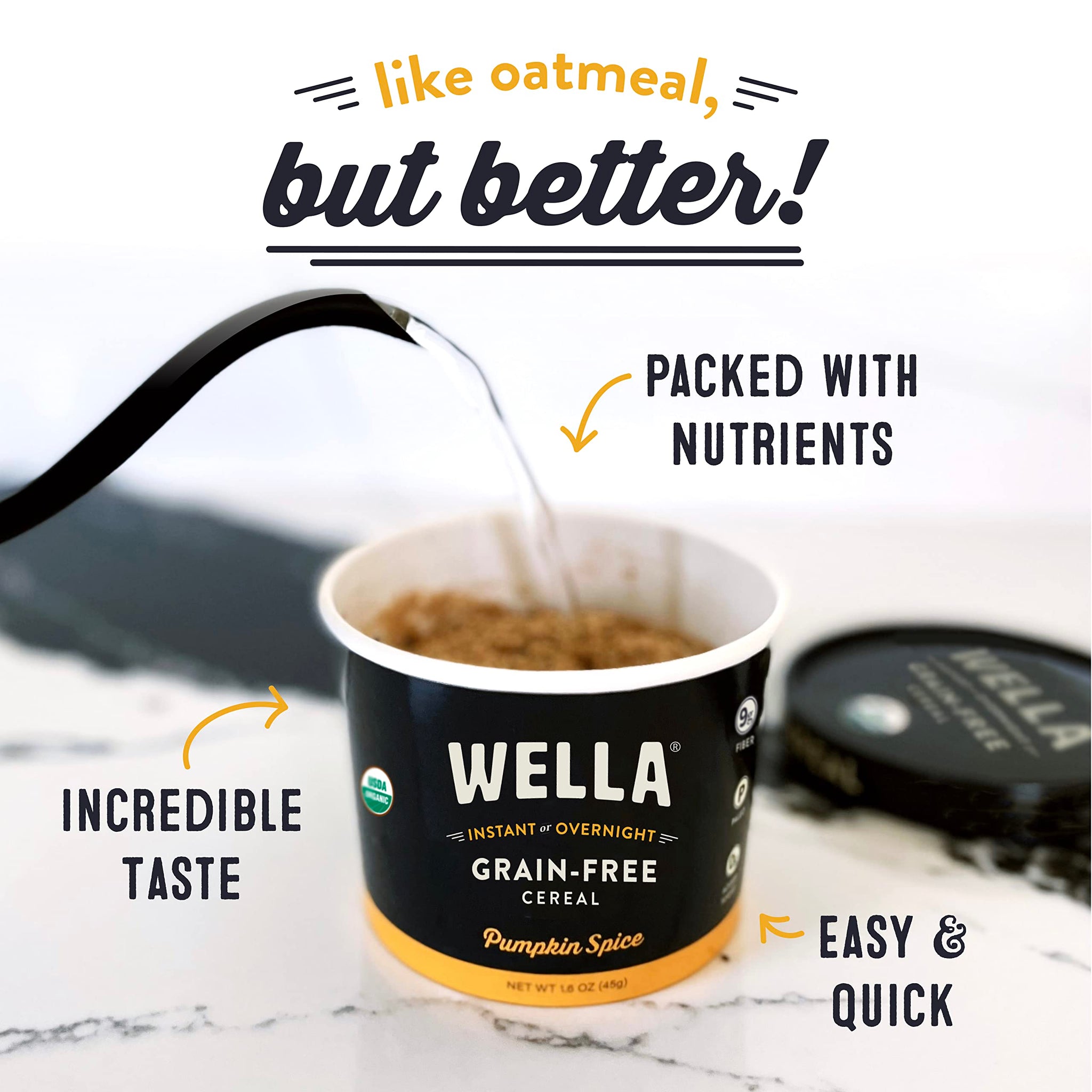 Wella Cereal Oatmeal Alternative, Gluten-Free Breakfast Hot Cereal, Grain-Free Paleo Organic Vegan High Protein Superfood, Plant-Based Non-GMO, Low in