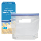 Amazon Basics Reclosable Freezer Gallon Size Bags with Double Zipper Seal, Stand-Up Bottom, BPA Free, 90 Count (Previously Solimo)