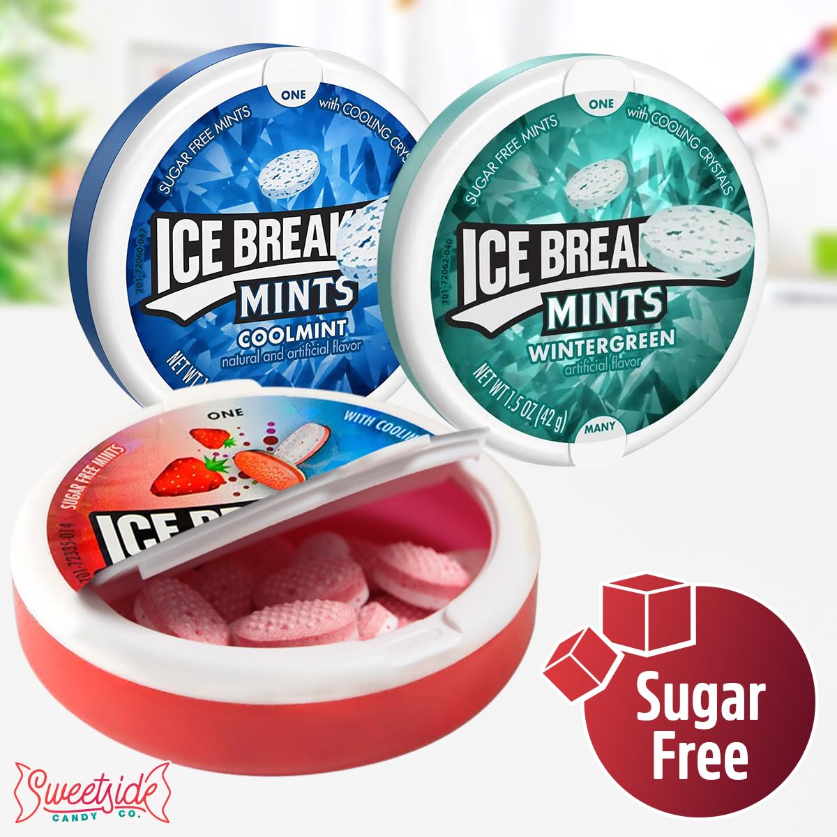 Ice Breakrs Hard Candy Variety Pack, Ultimate Sugar Free Mints, 6 Pack 2 of Each Flavor Includes wintergreen, coolmint, DUO strawberry, ice Breakrs
