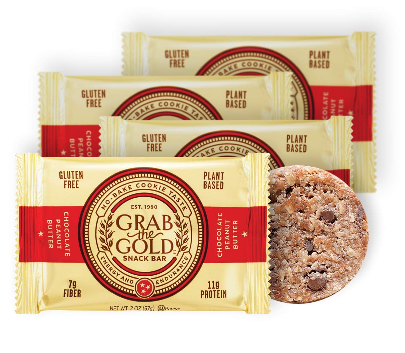 Snack Bars by Grab The Gold - Organic, Gluten Free, Vegan, Kosher, & Dairy Free - 11g of Protein - Chocolate Peanut Butter (4 Count)