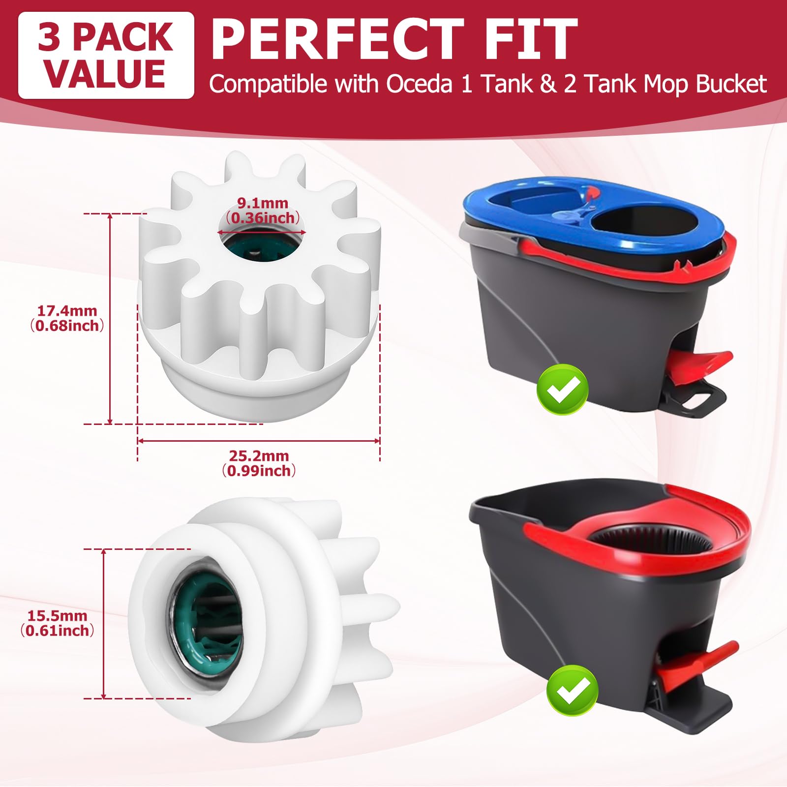 MengTiger 3 Pack Pedal Bearing Replacement for OCedar Mop Bucket - Easy Fix for O Cedar Easywring Spin Mop and Bucket System, One Way Clutch Gear