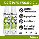 Chosen Foods 100% Pure Avocado Oil Spray, Keto Diet Friendly, Kosher Cooking Spray for Baking, High-Heat Cooking and Frying (6 oz, 2 Pack)