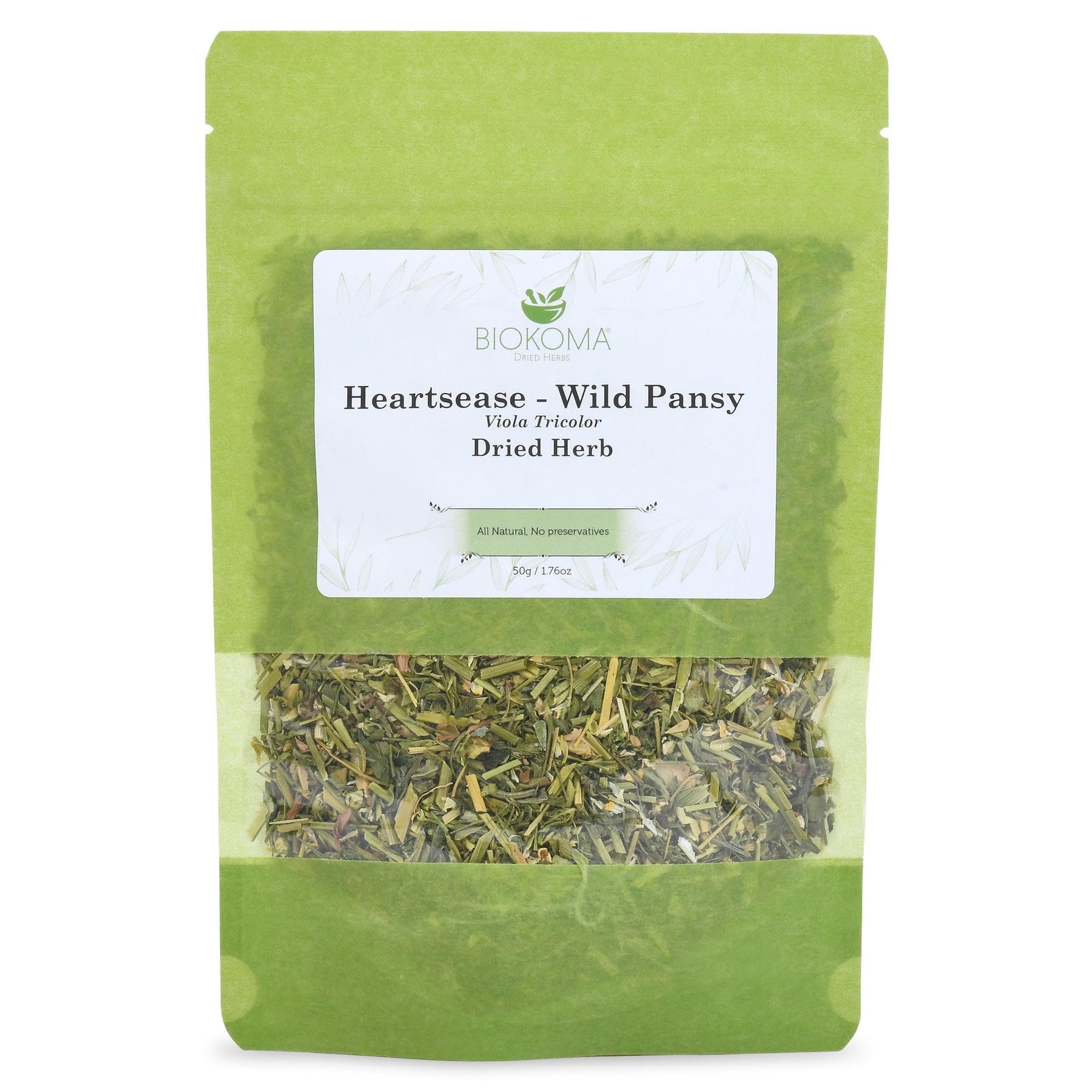 Biokoma Heartsease Wild Pansy Dried Herb 50g 1.76oz Viola Tricolor Herbal Tea Natural Detox Healthy Skin Support Respiratory Boost Resealable No