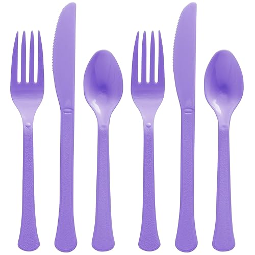 New Purple Plastic Heavy Weight Assorted Cutlery Set (24 Pc.) - Durable & Elegant Utensils, Perfect for Parties, Events, and Everyday Use