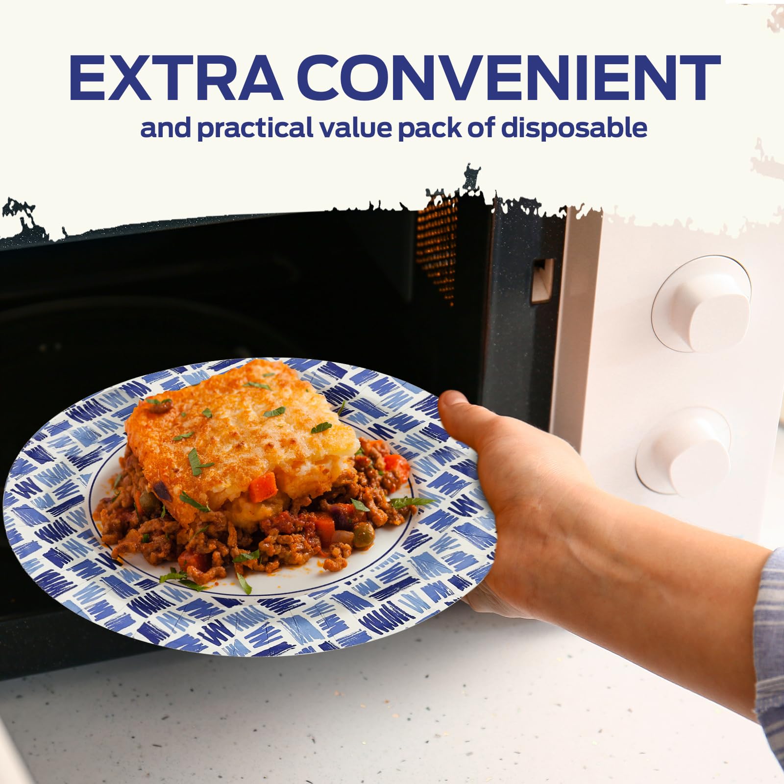 PAMI Heavy-Duty Disposable Small Round Paper Dishes | Microwave-Safe, Oil, Water & Cut Resistant (7 Inch Plate 50 Blue)