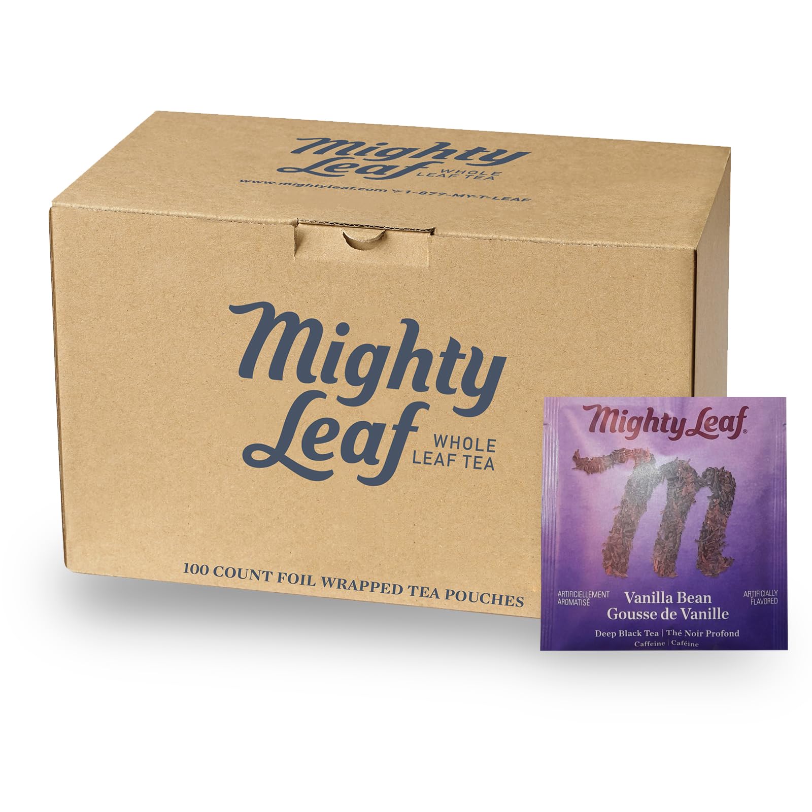 Mighty Leaf Vanilla Bean Black Tea - Foil-Wrapped - Premium Black Tea wi - 100 Count Tea Pouches - Premium Tea with Rich Flavor - Individually Wrapped