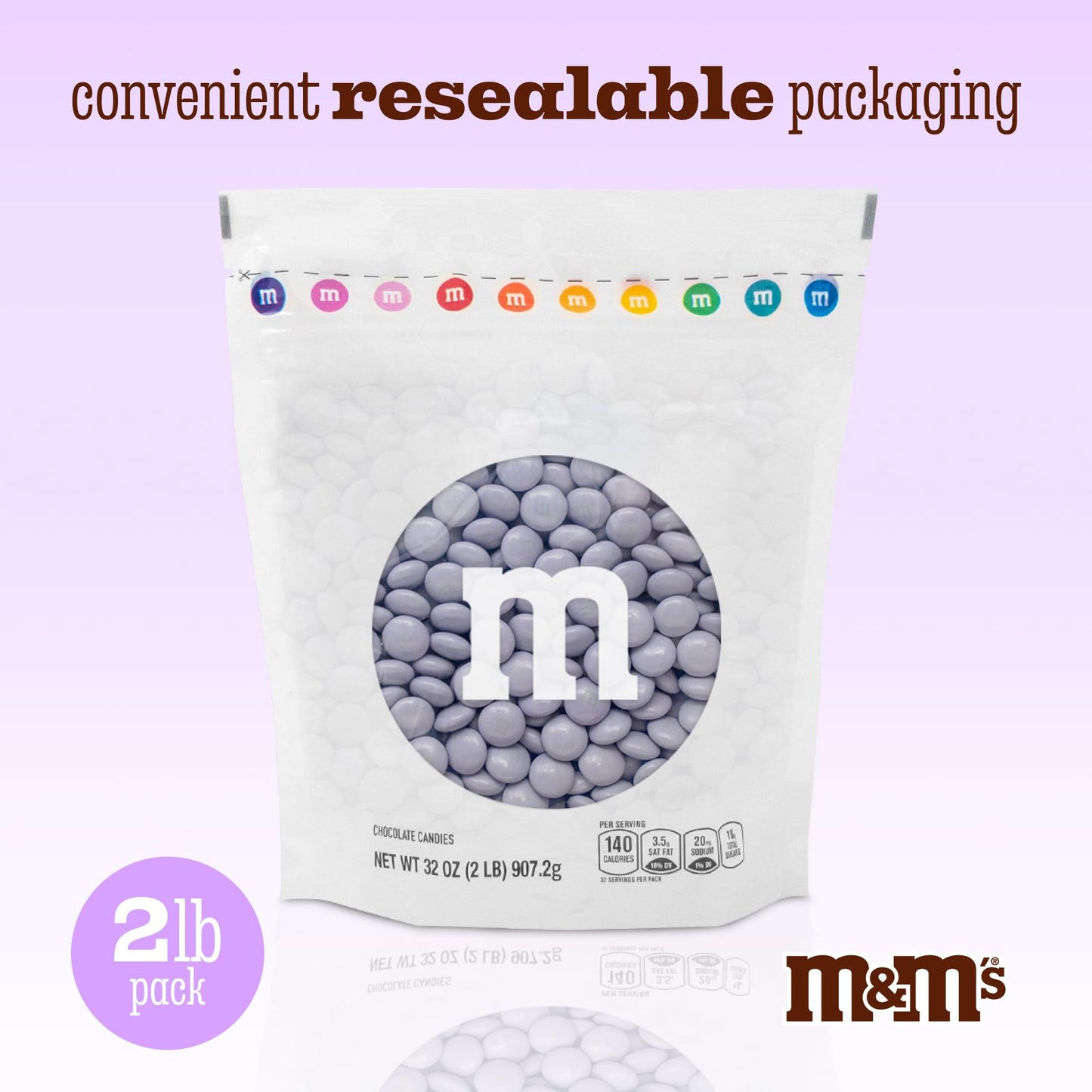 M&M’S WORLD Light Purple Milk Chocolate Candy - 2lbs Resealable Purple Candy Pack for Easter, Mother's Day, Graduations, Birthday Parties, Weddings