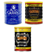 Alto Grande Arabica Medium-Dark Roast 8.8 Ounce, Yaucono Espresso Dark Roast 8.8 Ounce, Yaucono Medium Roast 10 Ounce, Ground Coffee Canisters Variety