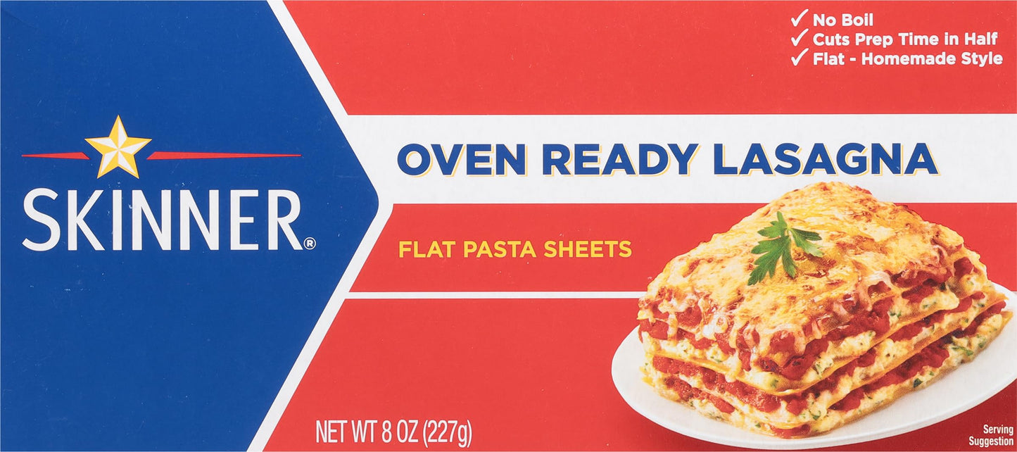 Skinner Oven-Ready Lasagna Pasta, (8 oz Each) - No-Boil, Easy-to-Layer Sheets for Homemade Lasagna