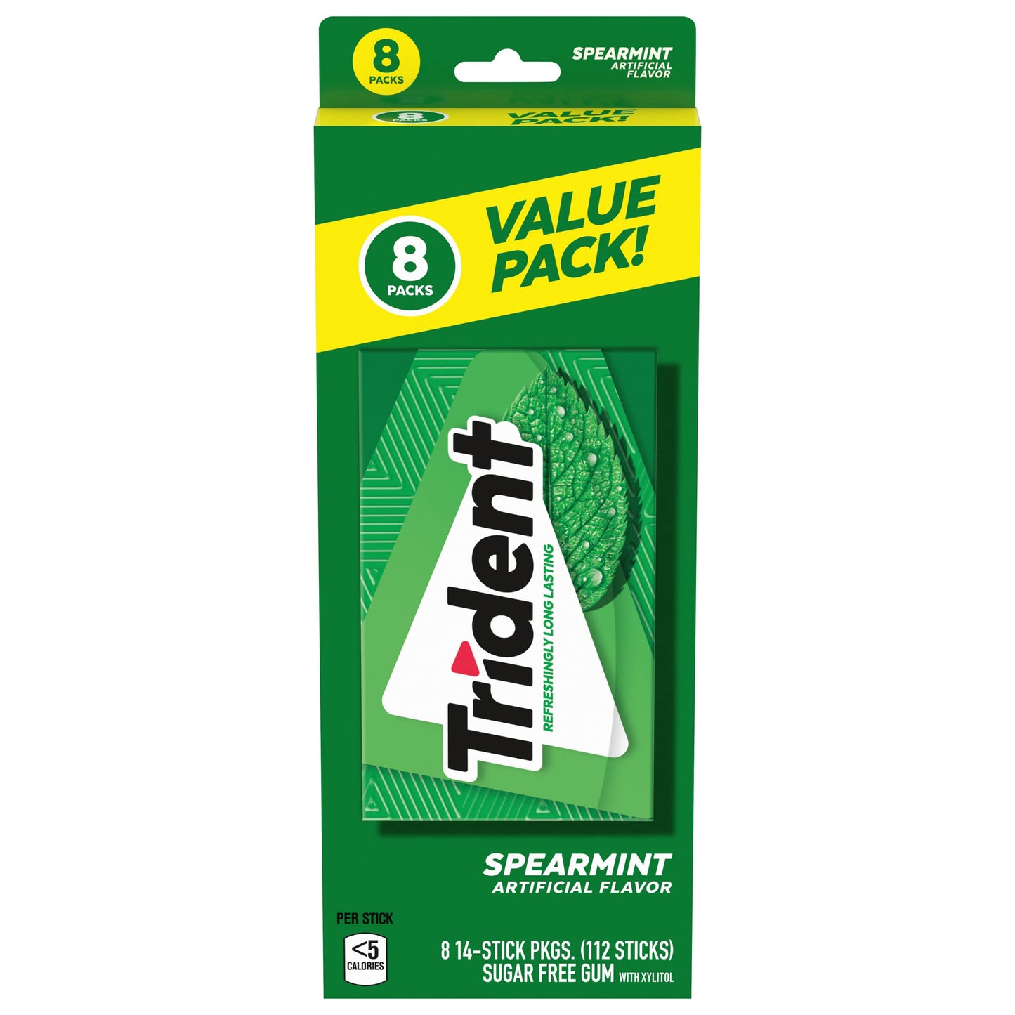 Trident Spearmint Sugar Free Gum, Value Pack, 8 Packs of 14 Pieces (112 Total Pieces)