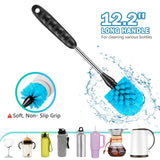 12.2 inch Bottle Brush Set of Three?Washable Coffee Cups, Water Bottles, Baby Bottles, Straws, to-go Cups, Long-Handled 3-in-1 Stainless Steel Bottle