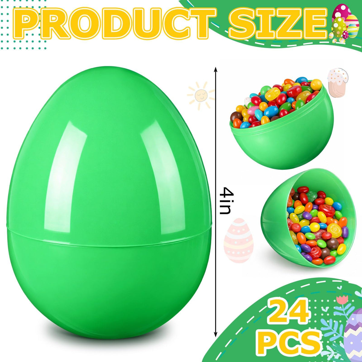 Leitee 24 Pcs Green Plastic Easter Eggs 4 Inch Large Blank Empty Eggs Bulk Paintable Detachable DIY Decoration for Easter Basket Stuffers Fillable