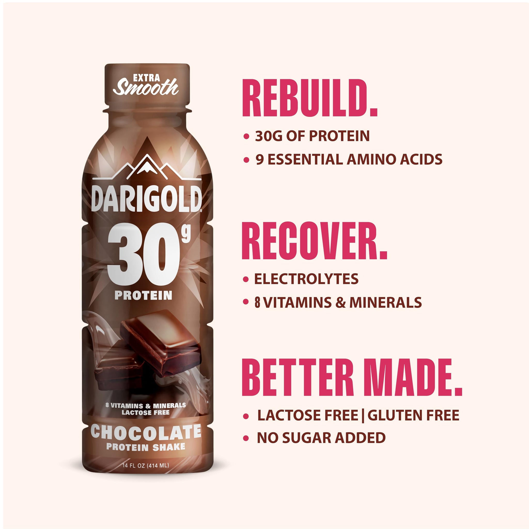 Darigold Ready to Drink Chocolate Protein Shake, 30g Protein, No Added Sugar, Lactose Free, Only 170 Calories, Electrolytes, Gluten Free - 14oz