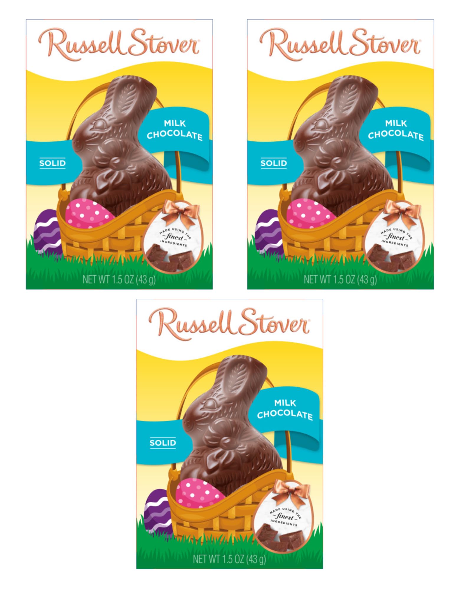 Milk Chocolate Bunnies - Pack of 3 - Perfect for Easter Baskets and For Sharing with Friends and Family - Great Taste - 1.5 oz Bunnies