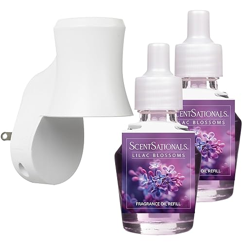 Scentsationals Plug in Air Freshener Starter Set - Swivel Plug Fragrance Oil Diffusers & 2 Long Lasting Scent Refills - Lilac Blossoms Scent