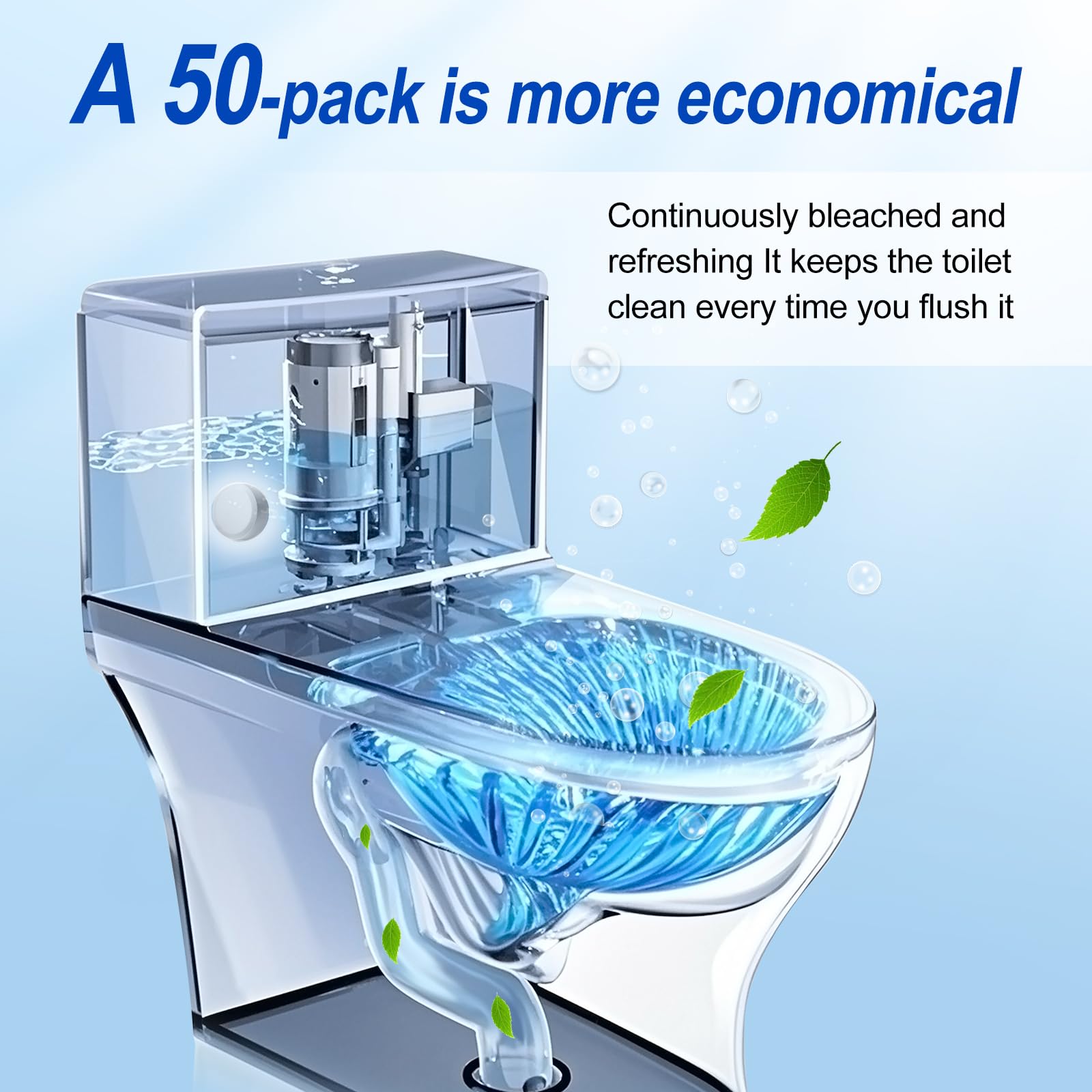 Automatic Toilet Bowl Cleaner Tablets - 50 Pack, Bleach Free, Descale & Deodorize, Septic-Safe, Continuous Cleaning with Fresh Scent, Drop-In Tank