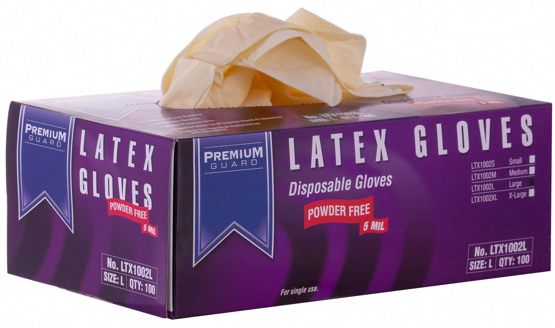 Premium Guard Latex Powder Free Gloves - 5 MIL - Large