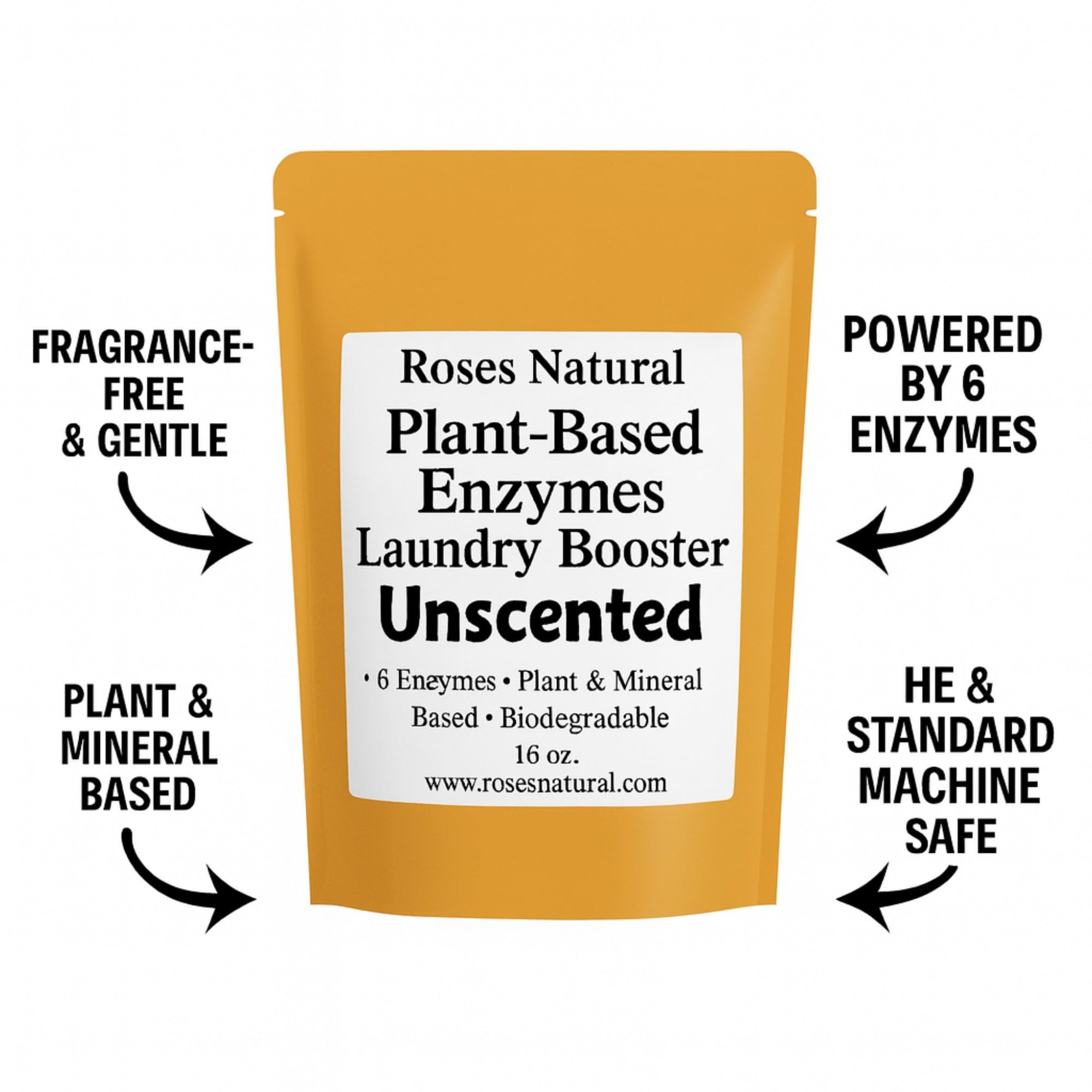 Roses Natural Plant-Based Enzymes Laundry Booster - Unscented | Advanced Enzyme Cleaner & Odor Remover | Powerful Stain Remover for All Fabrics |
