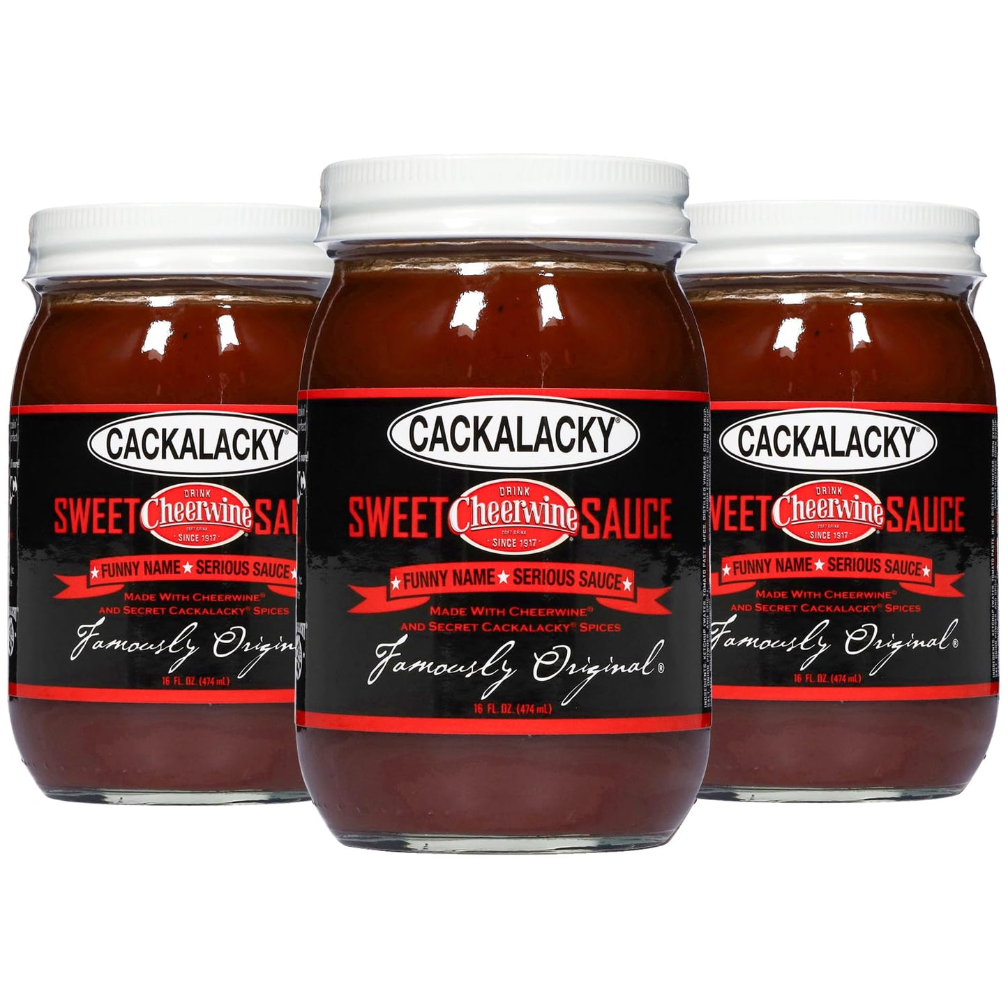 Cackalacky Cheerwine Sweet Sauce - 3-Pack of 16 oz Jars - Gourmet Barbecue Sauce for Family Gatherings & Parties