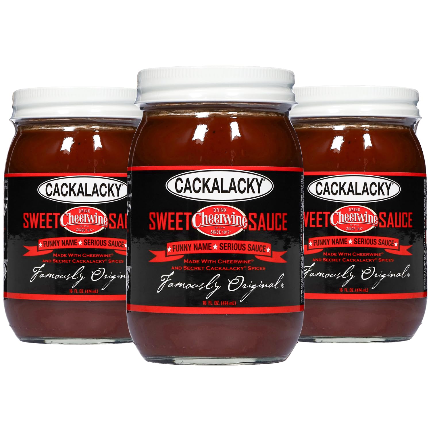 Cackalacky Cheerwine Sweet Sauce - 3-Pack of 16 oz Jars - Gourmet Barbecue Sauce for Family Gatherings & Parties