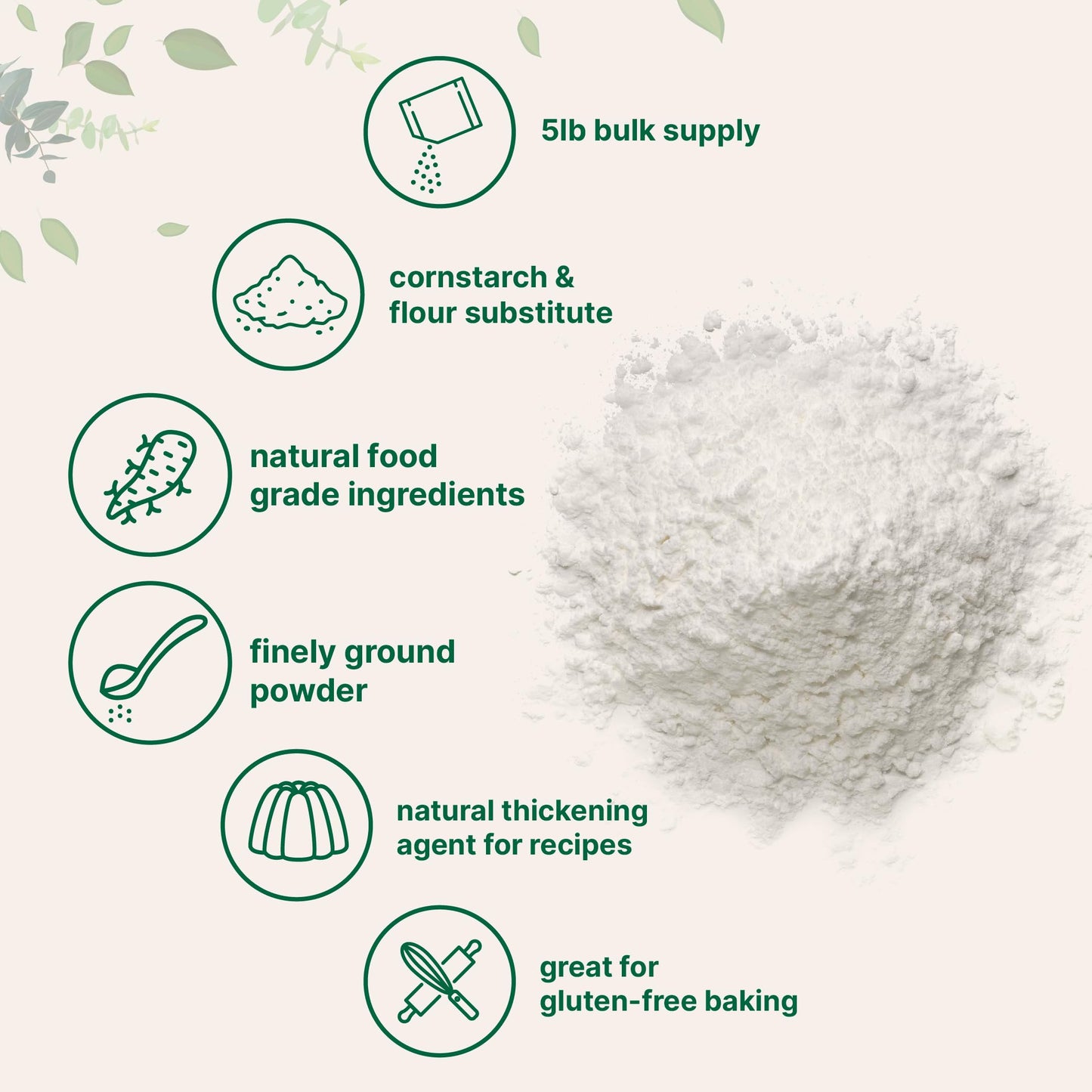 Organic Arrowroot Powder (Flour), 5lb (80oz) | Premium Source from Arrowroot Plants | Unflavored Thickening Agent for Cooking & Baking | Substitute