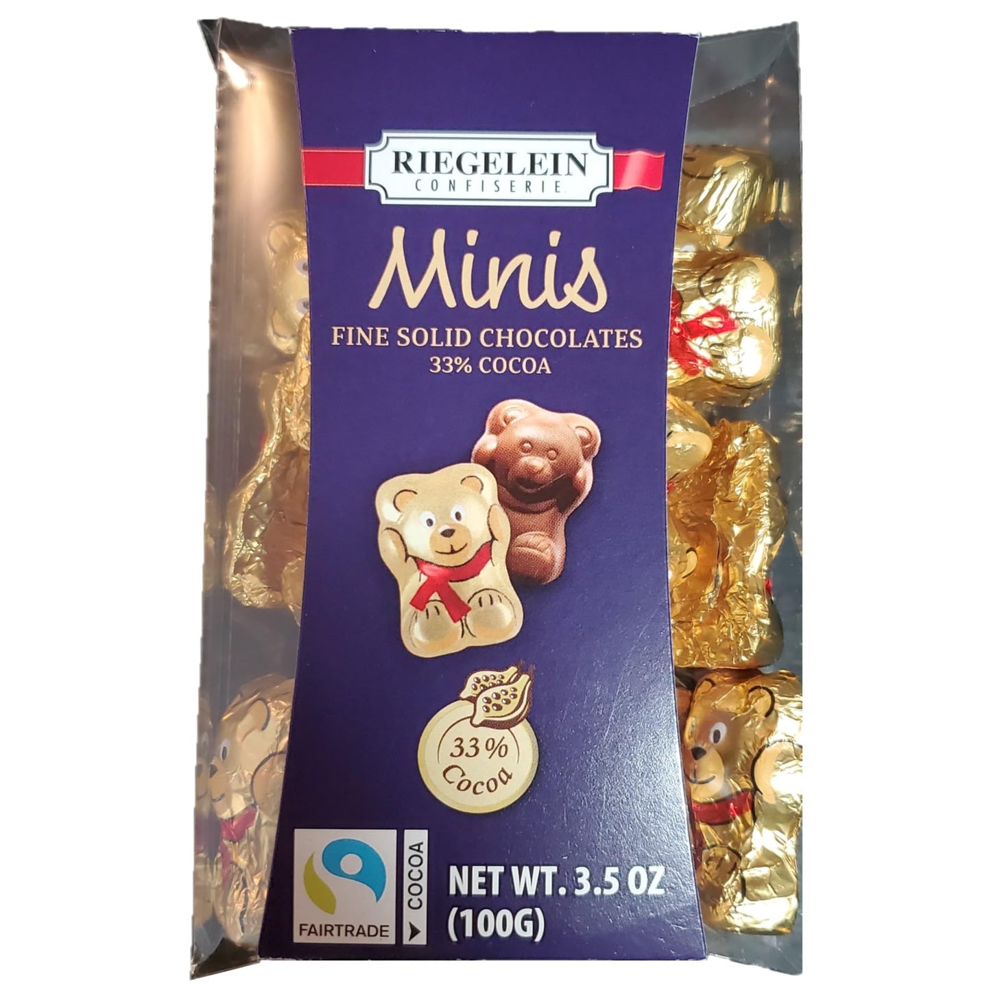 Riegelein Mini Solid Gold Bears 33% Milk Chocolate Holiday Stocking Stuffer 3.5 oz