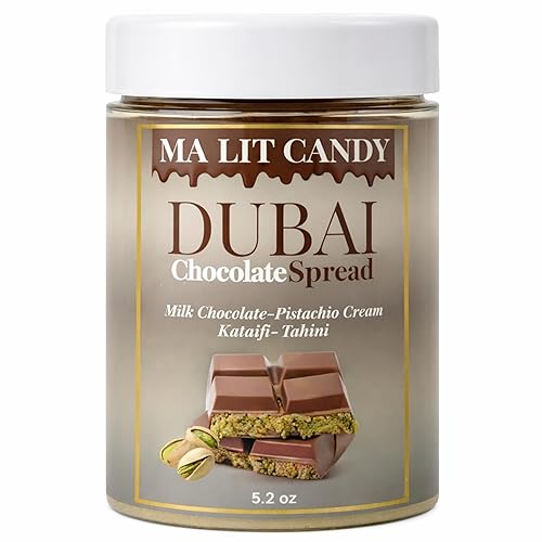 Dubai Chocolate Jar - 5.2 oz - Chocolate Kataifi Pistachio Cream with Tahini - Dubai Chocolate Bar Spread for Waffles & Pancakes, Desserts, & Gourmet
