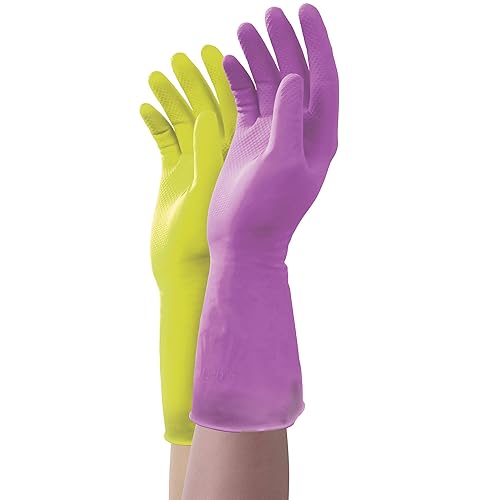 Mr. Clean Duet Reusable Latex Cleaning Gloves with Non-Slip Grip, 2 Pair, Small