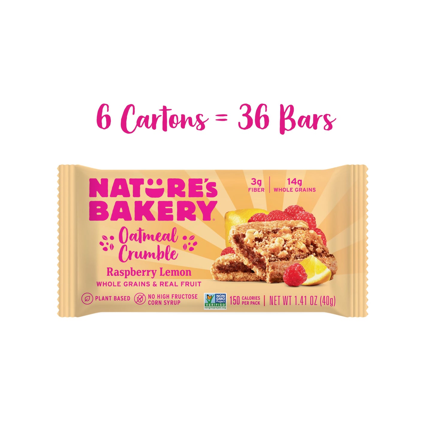 Nature's Bakery Oatmeal Crumble Bars, Raspberry Lemon, Real Fruit, Vegan, Non-GMO, Breakfast Bar, 6 boxes with 6 twin packs (36 twin packs)