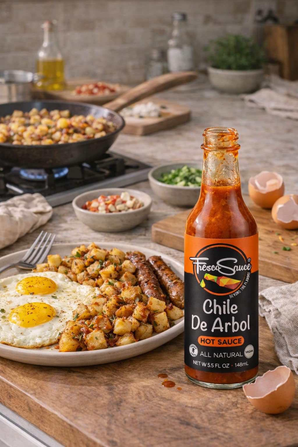 Chile De Arbol Hot Sauce by Fresco Sauce- Arbol Chilies - Mango - Flavorful - All Natural- Vegan - Gluten Free - 5 fl oz