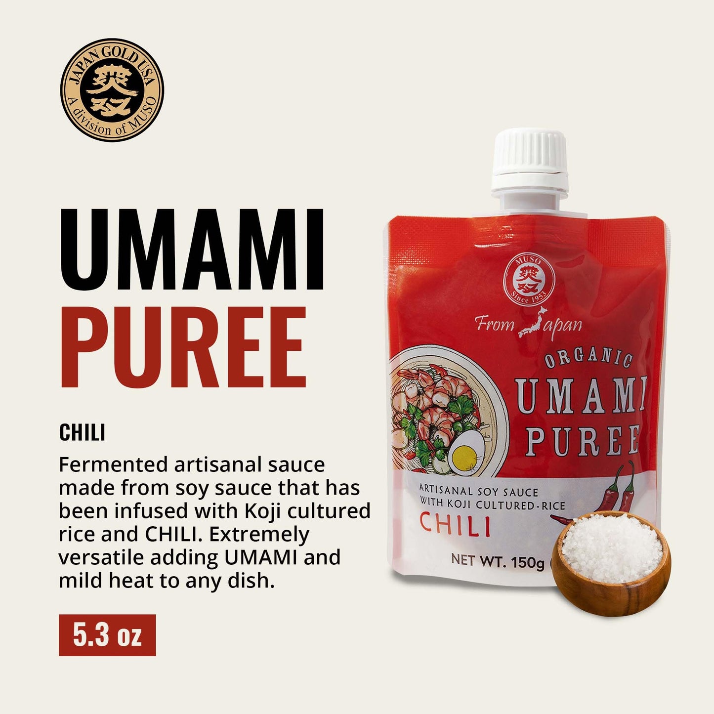 Muso From Japan - Organic Umami Chili Puree, Japanese Flavor Enhancer, USDA Organic, Ideal for Sauces, Marinades, Cooking - 5.2 oz (Pack of 1)