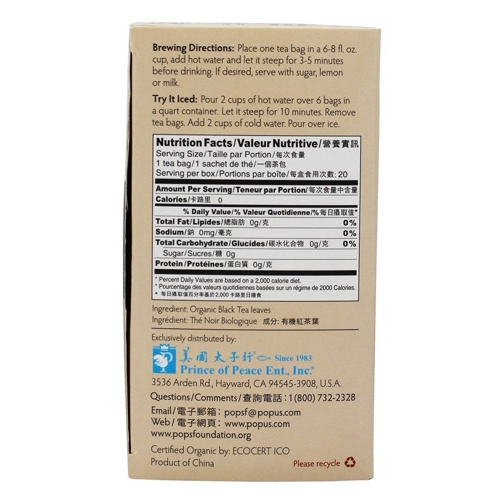 PRINCE OF PEACE Organic Black Tea 20 Bag, 0.02 Pound