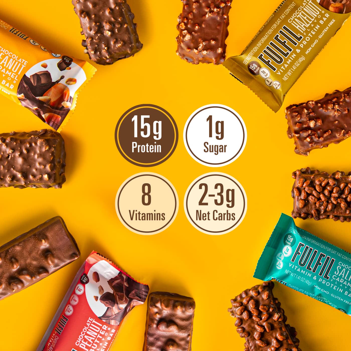 FULFIL Protein Snack Bars, Best Sellers Variety Pack, Gluten Free with 15g Protein, Pantry Staples, 12 Count