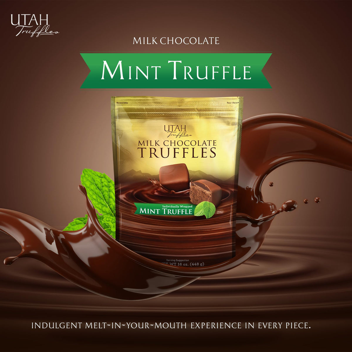 Utah Truffles Belgian Milk Chocolate Mint Individually Wrapped Pouch, Naturally Gluten Free, Gourmet Smooth Creamy Natural Truffle, 16 oz (Pack of 2)