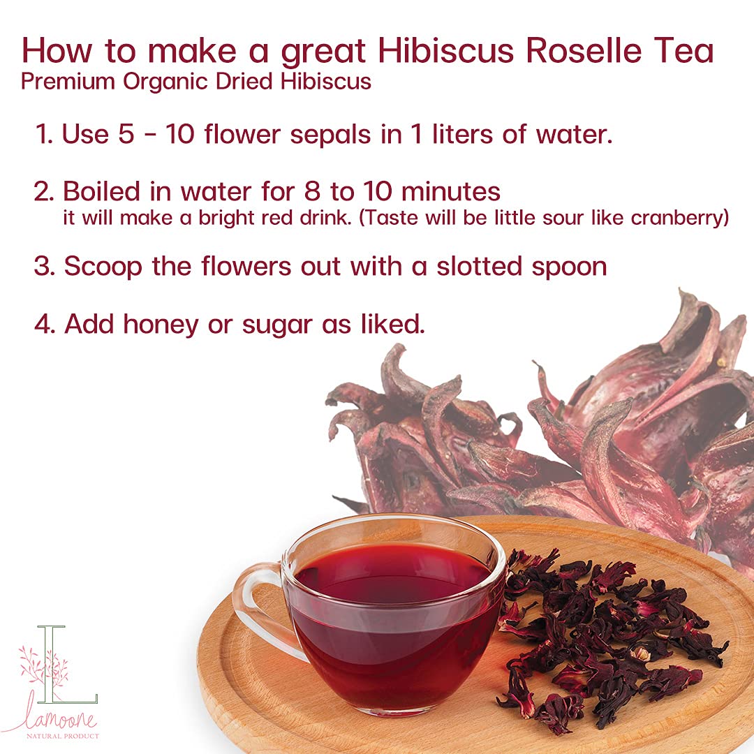 Lamoone Premium Organic Dried Hibiscus Roselle Flowers Herbal Tea organically grown in Thailand 100g (3.52oz)