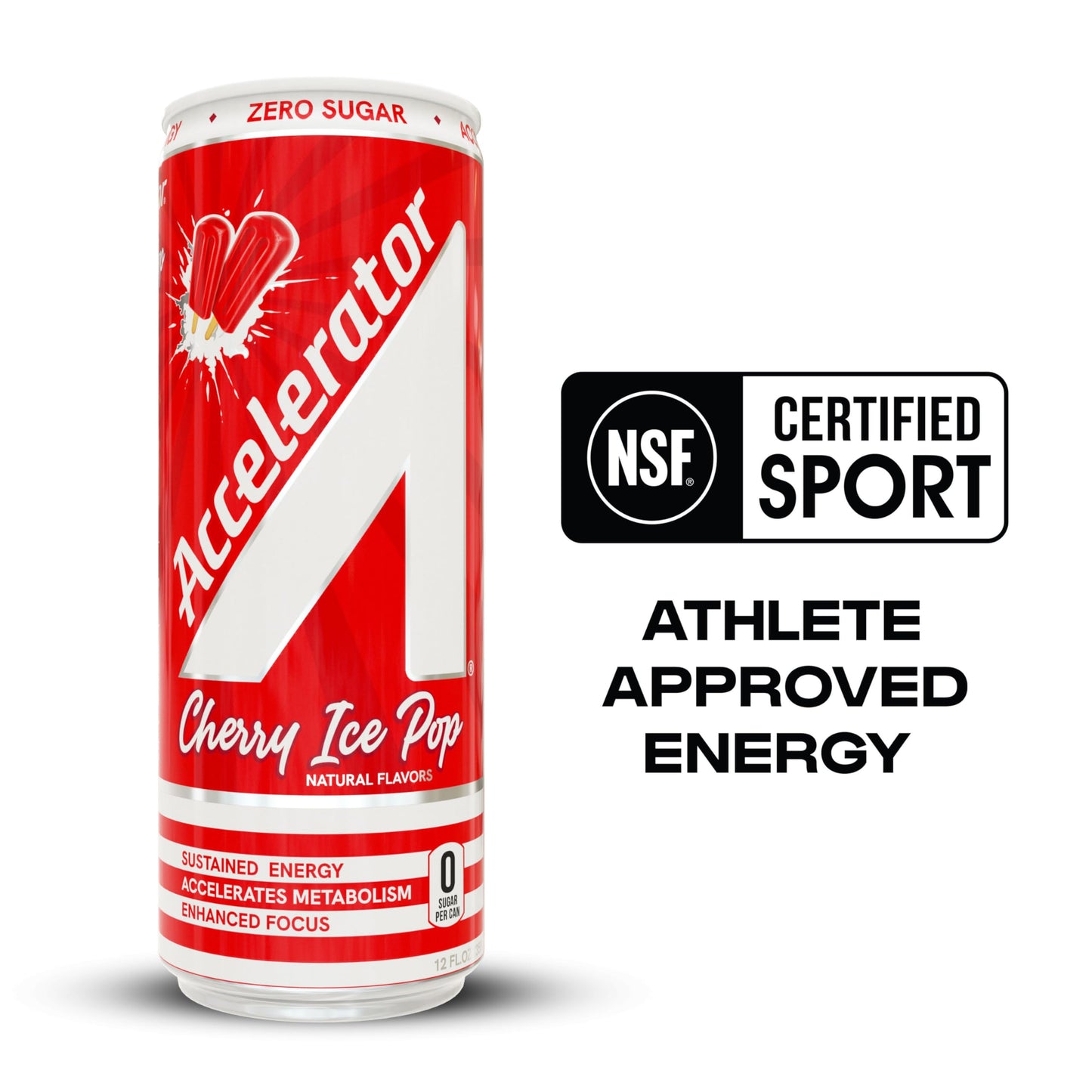 A SHOC Accelerator Cherry Ice Pop Energy Drink, 12 fl oz can
