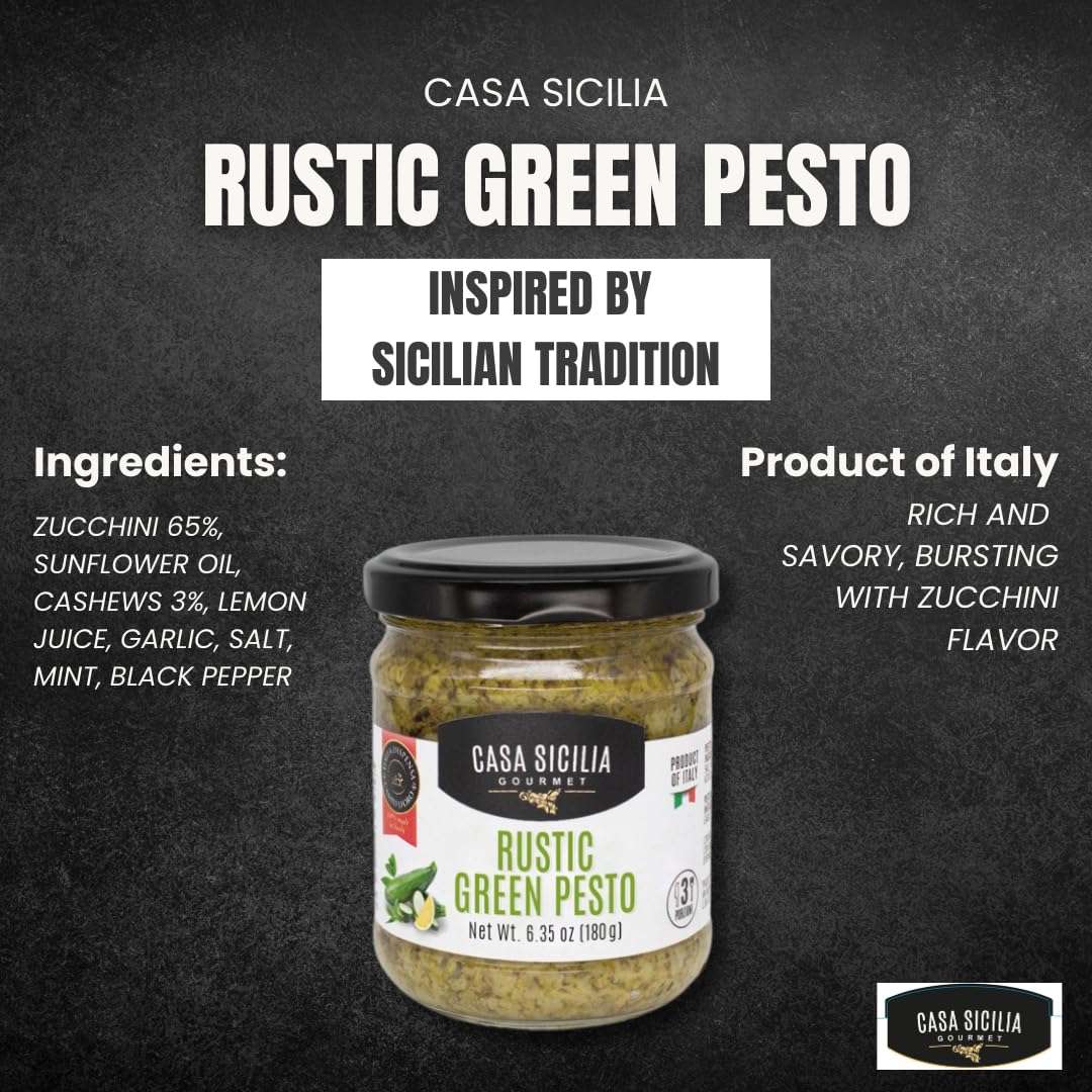CASA SICILIA Green Rustic Pesto 180 gr, Product of Sicily, Italy (Pack of 1)