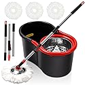 Spin Mop and Bucket with Wringer Set, 360° Spinning Mop Bucket System with 3 Microfiber Mop Replacement Heads and 51" Stainless Steel Adjustable