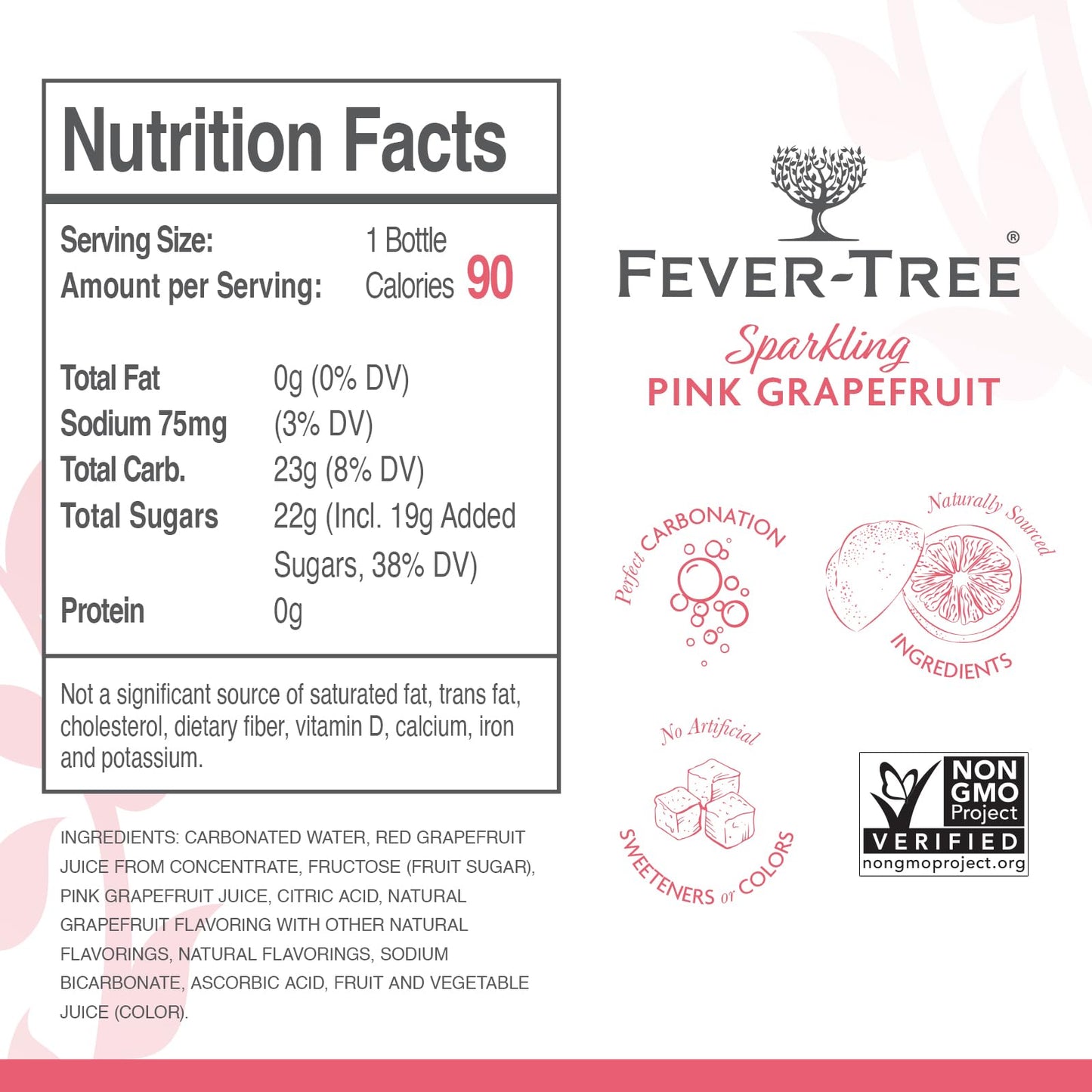Fever-Tree Sparkling Pink Grapefruit - Premium Quality Mixer - Refreshing Beverage for Cocktails & Mocktails. Naturally Sourced Ingredients, No