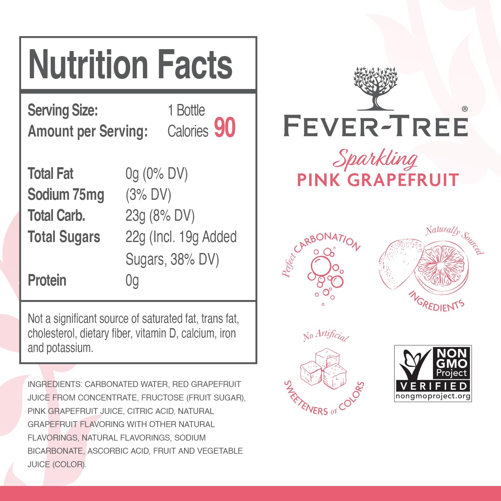 Fever-Tree Sparkling Pink Grapefruit - Premium Quality Mixer - Refreshing Beverage for Cocktails & Mocktails. Naturally Sourced Ingredients, No