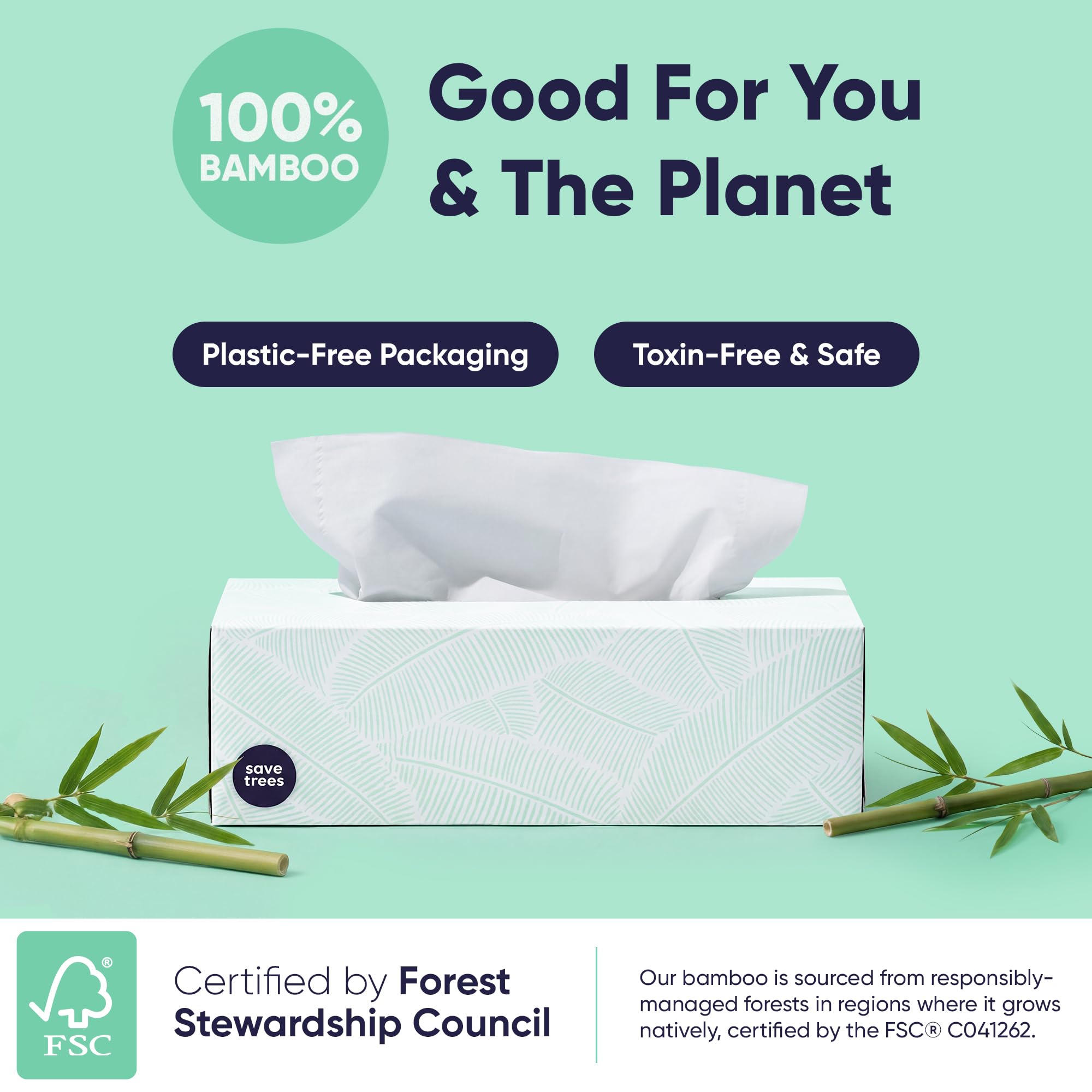 Save Trees Bamboo Facial Tissues -24 Boxes- Bamboo Tissue Boxes, 90 Hypoallergenic Facial Tissues per Box - Unscented, Fragrance-Free, Eco-Friendly