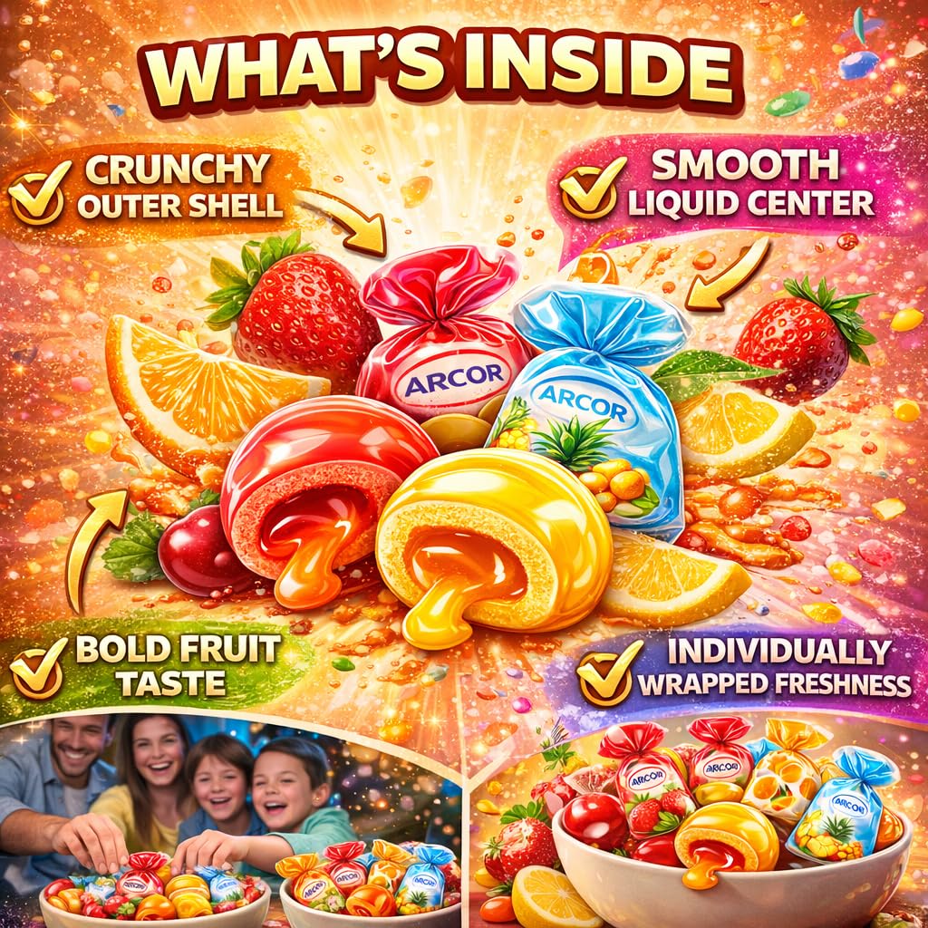Fruit Filled Hard Candy - | 2 LB Bulk Value Bag | Assorted Bon Bons with Liquid Center, Individually Wrapped, Sweet Party Candy, Office & Pinata
