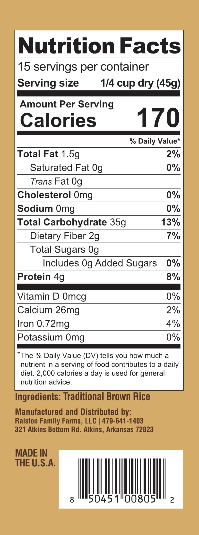 Ralston Family Farms Traditional Brown Rice, 24 oz Carton: 6 Pack, American Grown, Non-GMO, Naturally Gluten Free