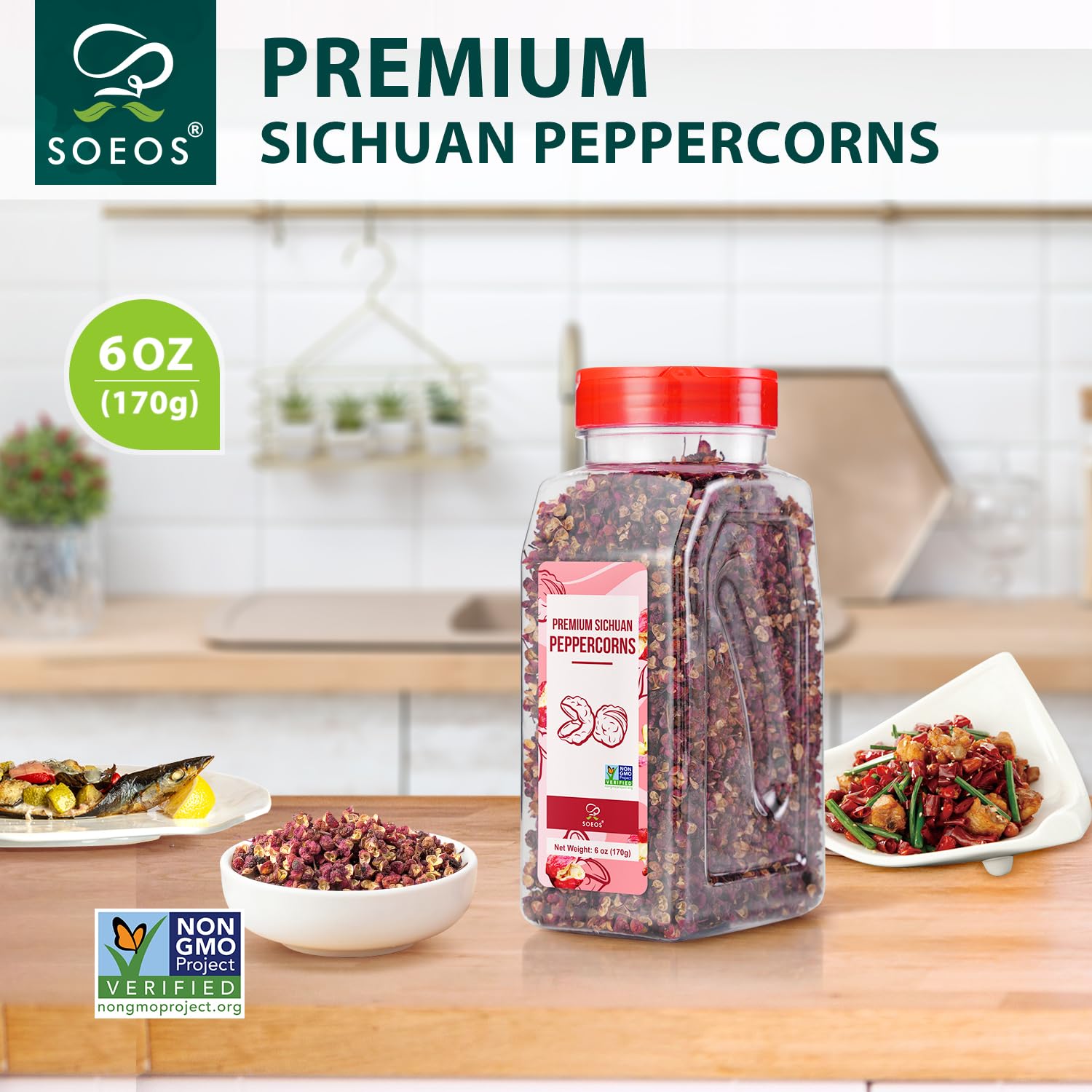 Soeos Sichuan Peppercorns, 6oz(170g), Authentic Szechuan Peppercorns, Less Seeds, Numbing and Tingle Flavor, Whole Sichuan Pepper for Mapo Tofu, Kung
