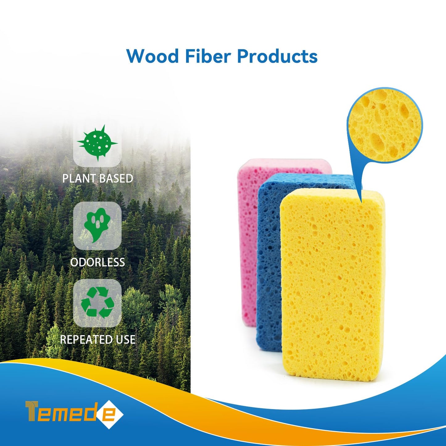 Temede Large Cellulose Sponges, Kitchen Sponges for Dish, Thick Heavy Duty Scrub Sponges, Non-Scratch Scrubber for Household, Cookware, Bathroom