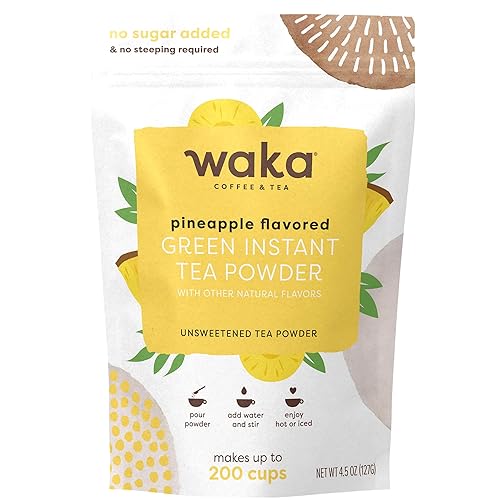 Waka Instant Green Tea Mix, Pineapple Flavored - 100% Tea Leaves, No Additives, Unsweetened Tea Powder in Bulk Pouch - Easy Quick Hot and Iced Teas