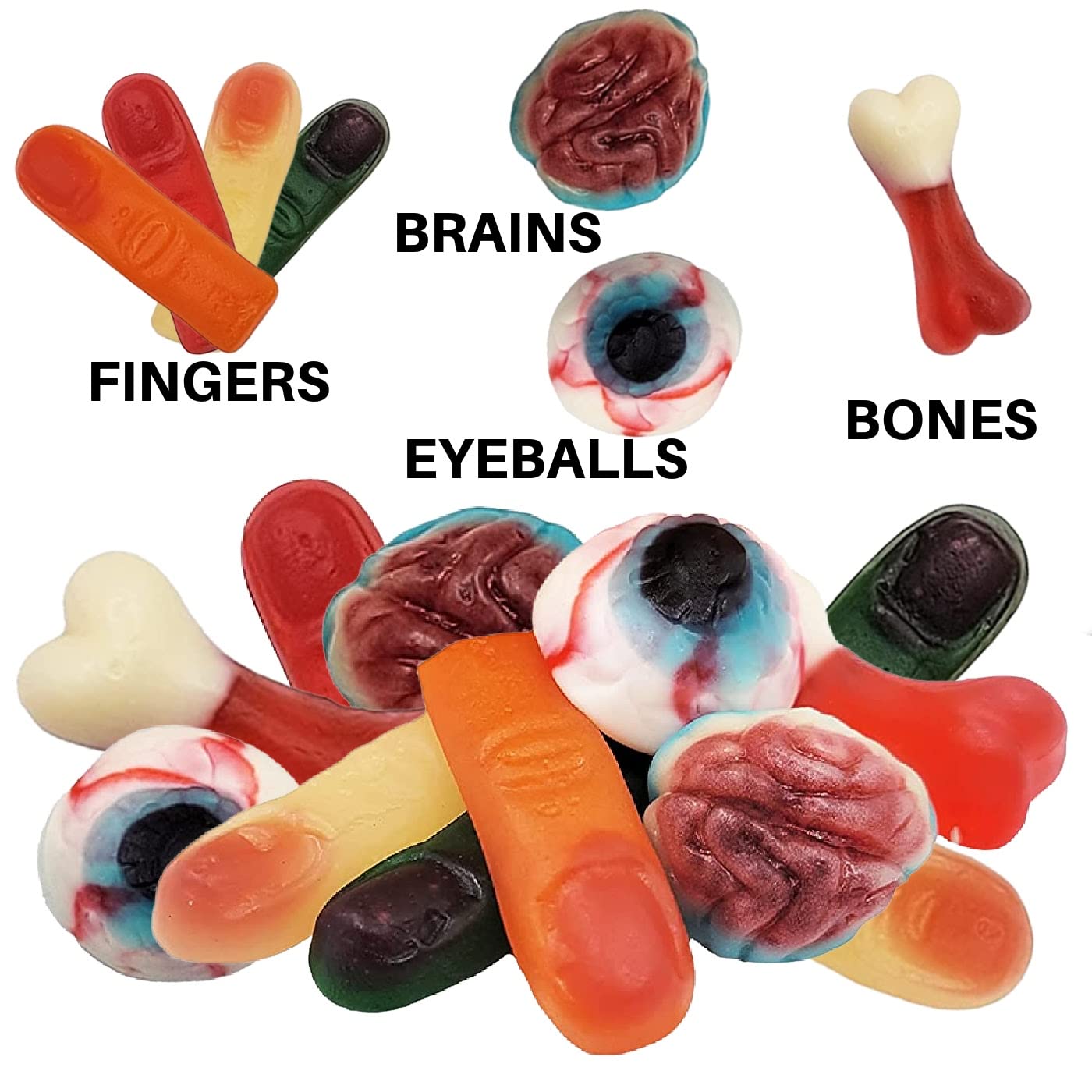 Zombie Santa Snacks Gummy Candy - Gourmet Body Parts Gummies for Kids - Funny Creepy Zombie Christmas Gag Gift - Chewy Eyeballs, Brains, Fingers