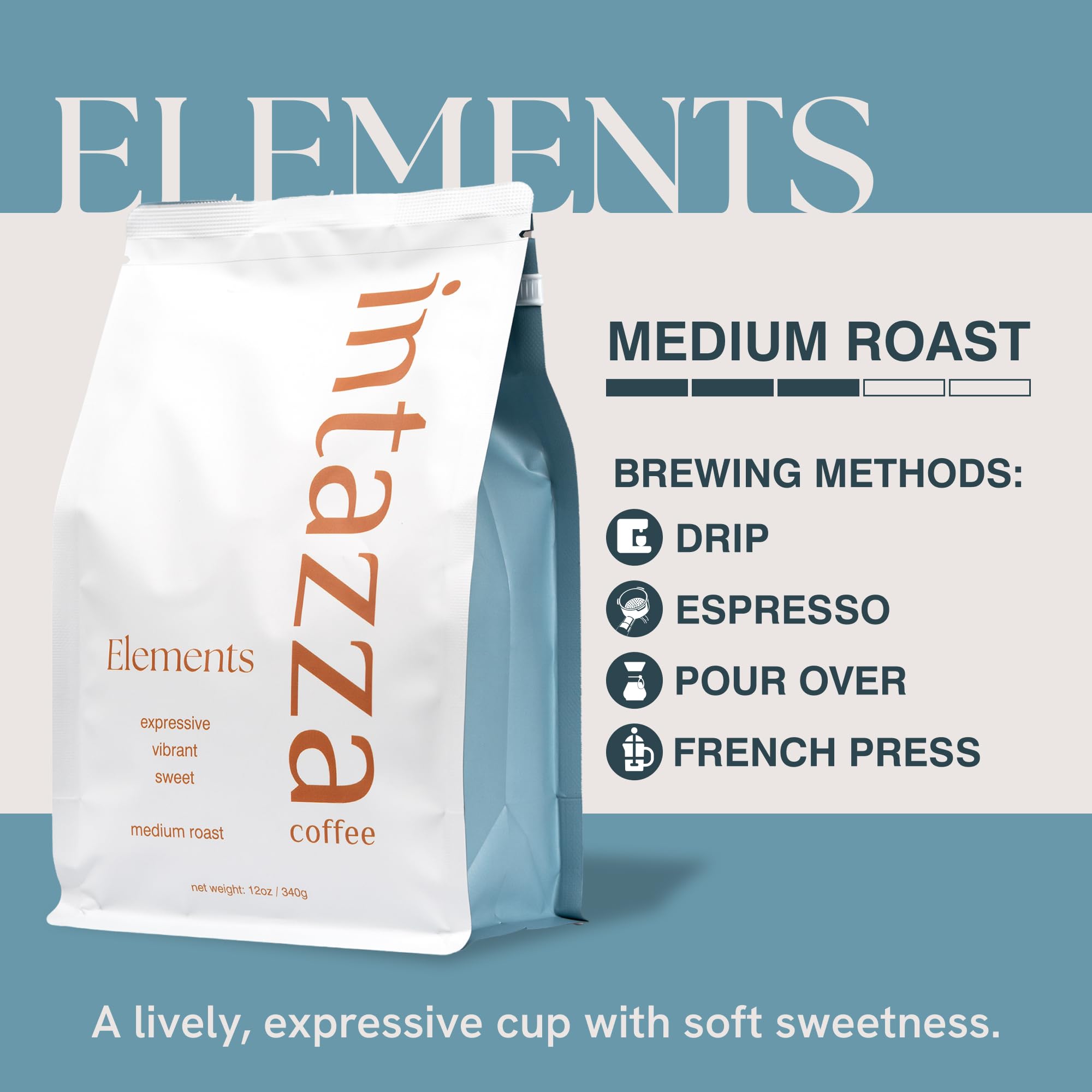 Intazza Whole Bean Coffee, Elements, Medium Roast Coffee Beans, South America Sourced, Expressive And Sweet Notes, Balanced Body And Acidity
