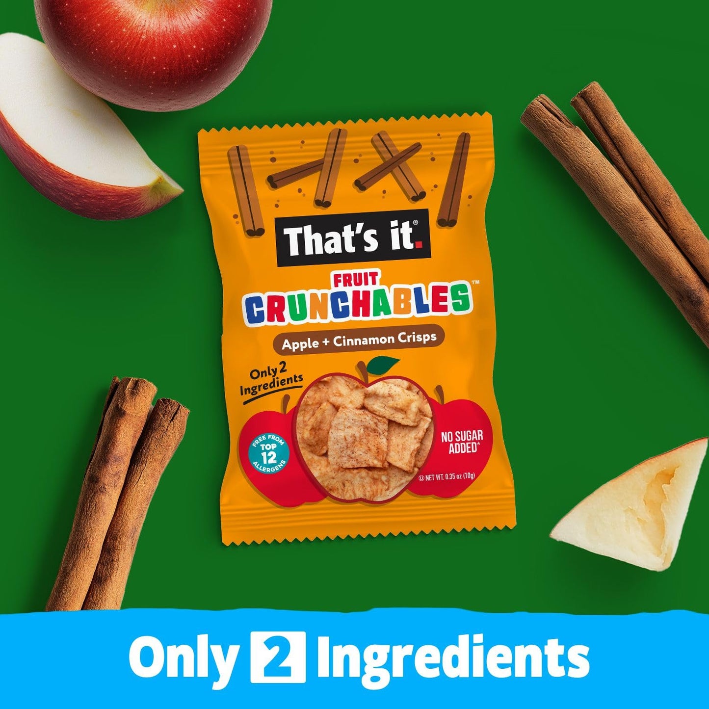That’s it. Fruit Crunchables Apple + Cinnamon Crisps, 15-Pack - 100% Plant-Based Fruit Snacks for Kids, Non-GMO, Gluten-Free, No Added Sugar