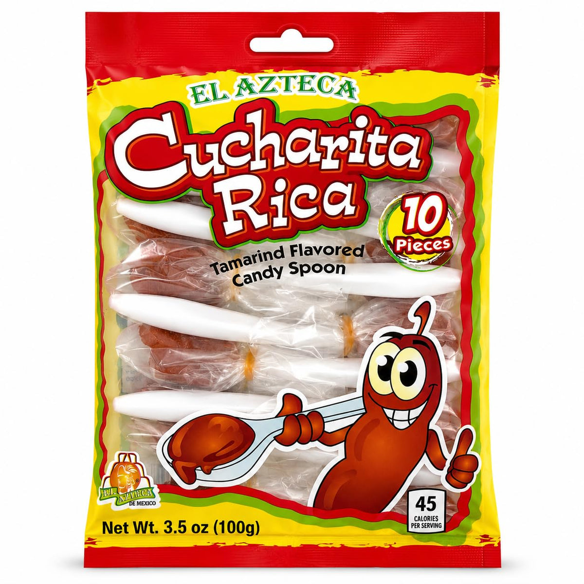 El Azteca Cucharita Rica Tamarind Flavored Candy Spoon, Chili Tamarind, 10 Pieces per Bag, Pack of 26, Made in Mexico